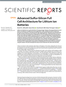 Advanced Sulfur-Silicon Full Cell Architecture for Lithium Ion Batteries