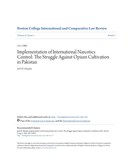 Implementation of International Narcotics Control: the Struggle Against Opium Cultivation in Pakistan, 6 B.C