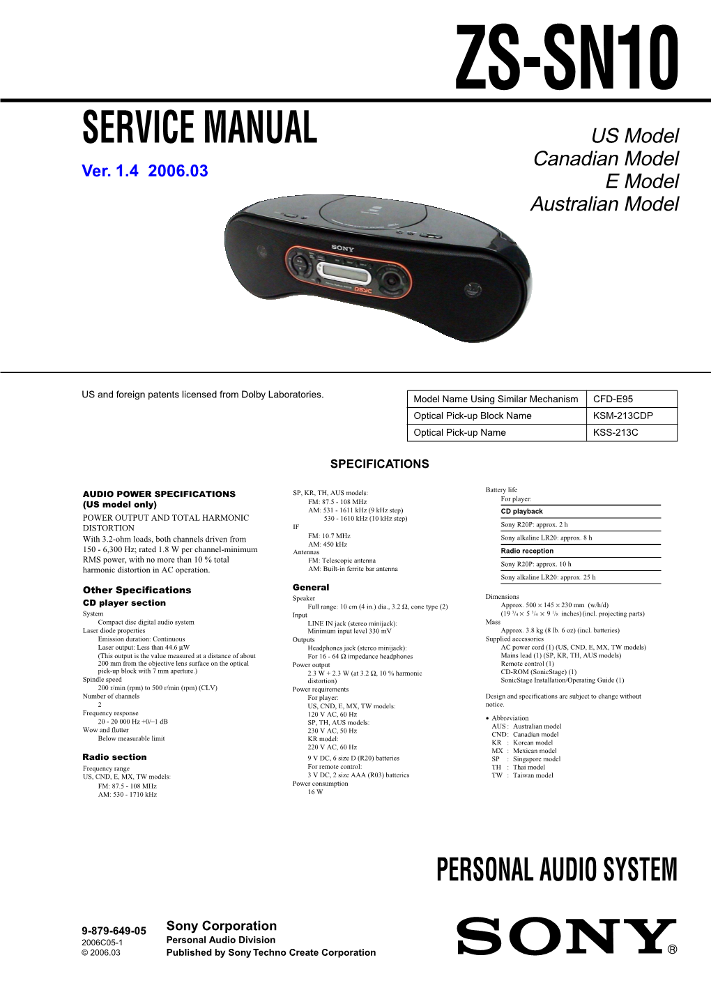 SERVICE MANUAL US Model Canadian Model Ver