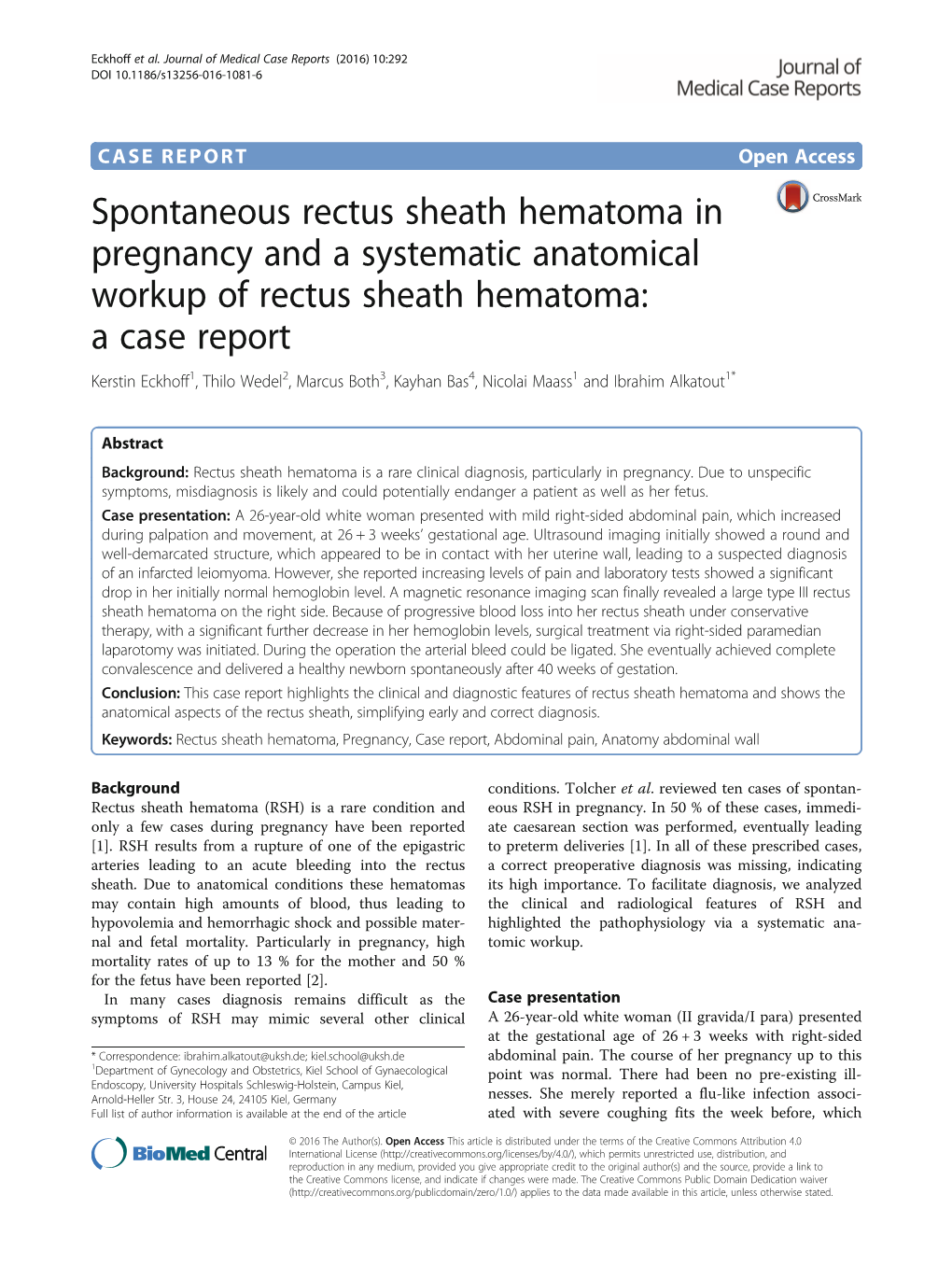 Spontaneous Rectus Sheath Hematoma in Pregnancy and A