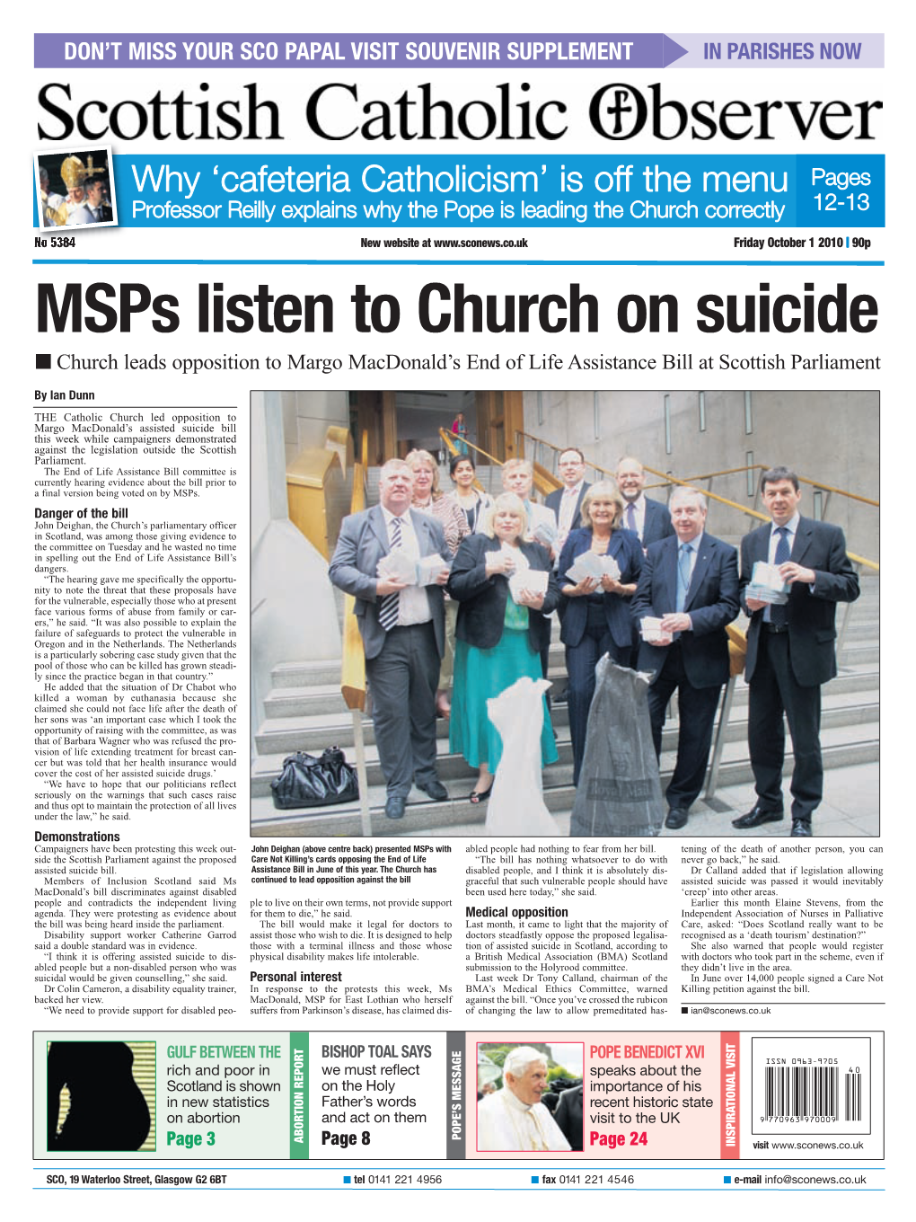 Msps Listen to Church on Suicide I Church Leads Opposition to Margo Macdonald’S End of Life Assistance Bill at Scottish Parliament