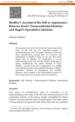 Bradley's Account of the Self As Appearance: Between Kant's Transcendental Idealism and Hegel's Speculative Idealism