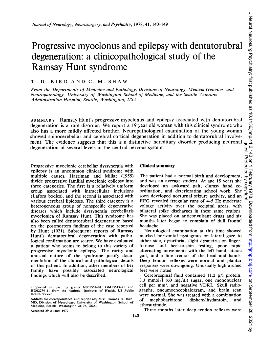 Progressive Myoclonus and Epilepsy with Dentatorubral Degeneration: a Clinicopathological Study of the Ramsay Hunt Syndrome
