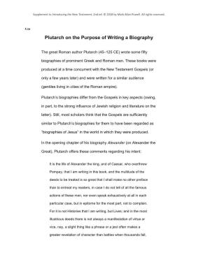 Plutarch on the Purpose of Writing a Biography