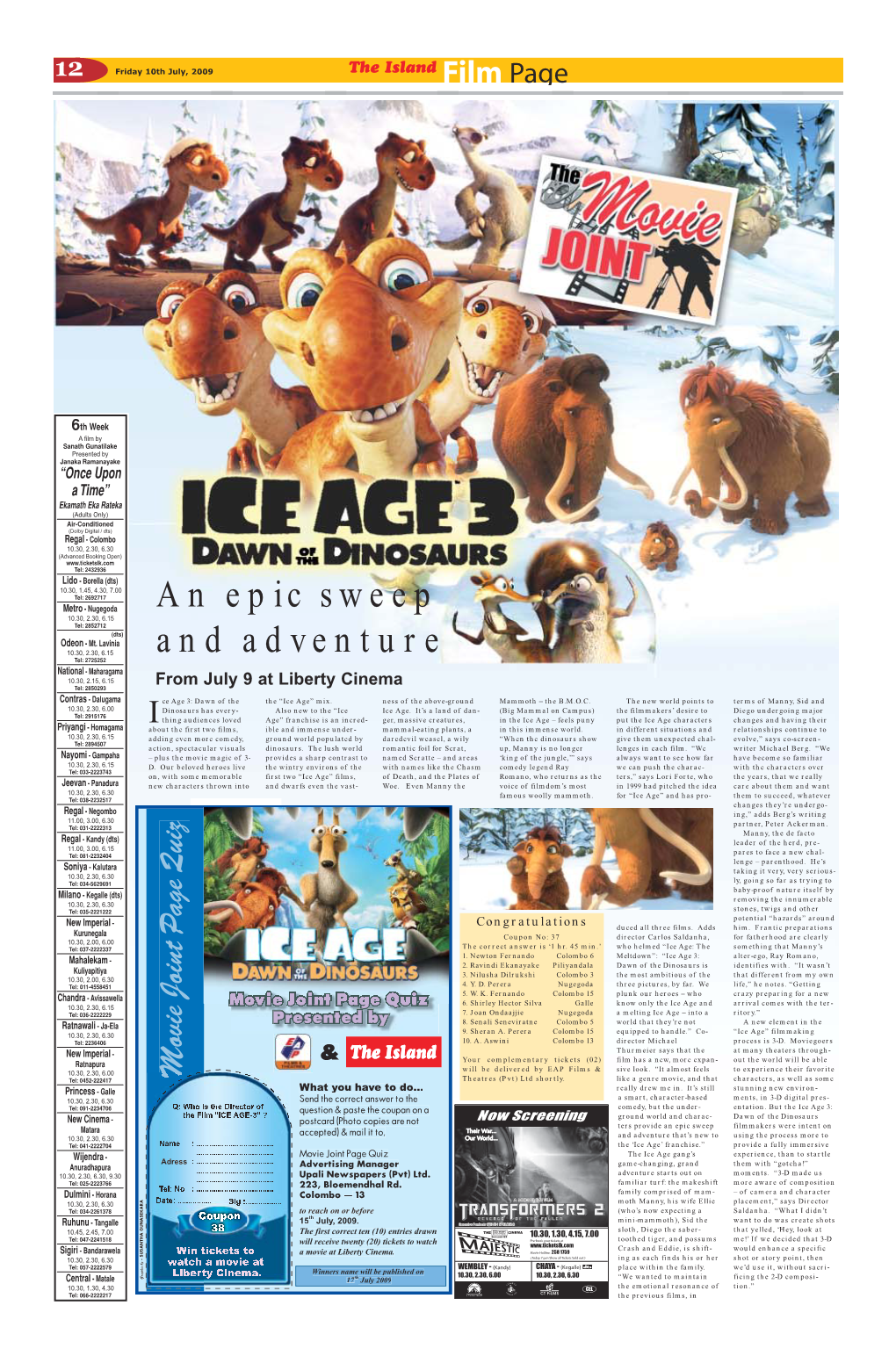 An Epic Sweep and Adventure from July 9 at Liberty Cinema Ice Age 3