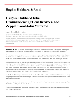 Hughes Hubbard Inks Groundbreaking Deal Between Led Zeppelin and John Varvatos