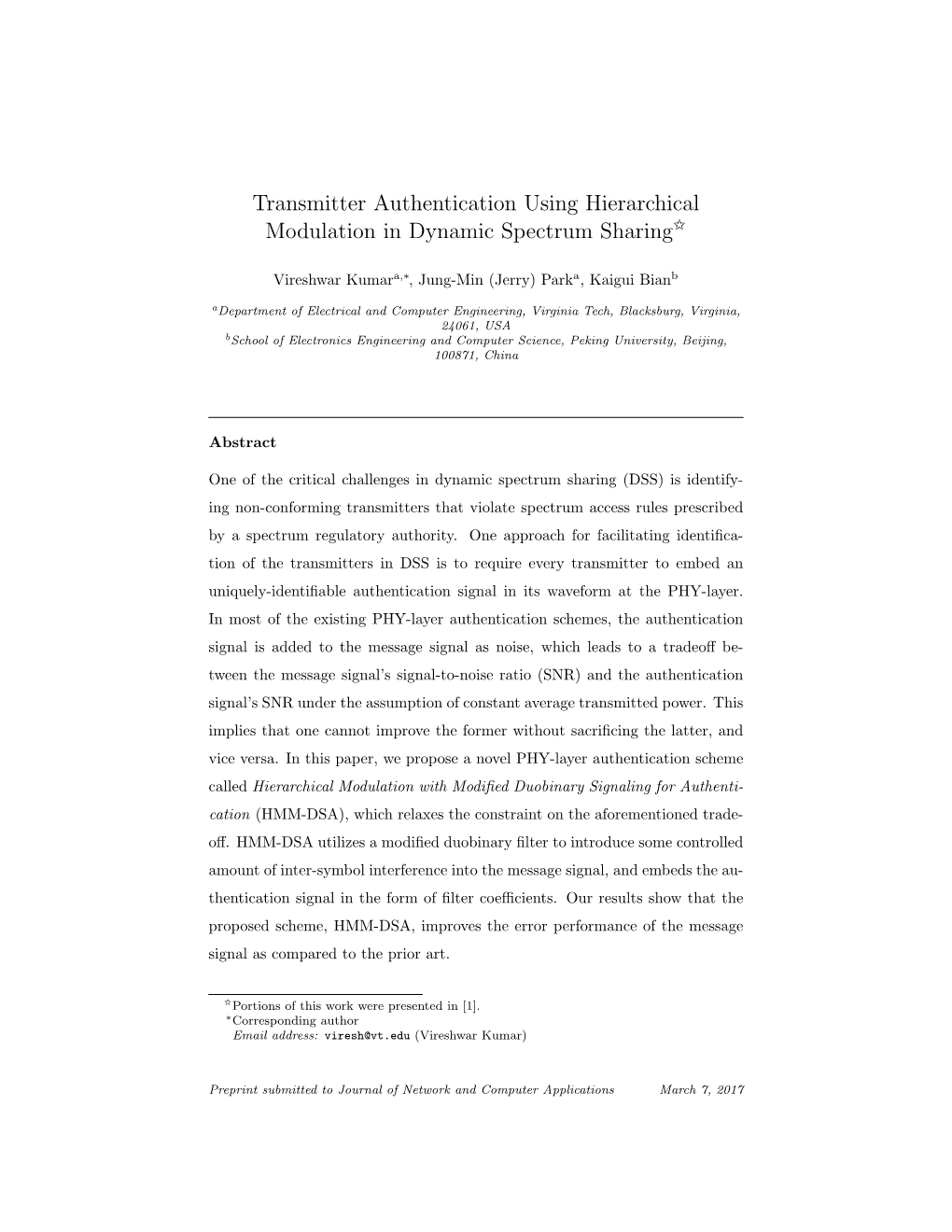 Transmitter Authentication Using Hierarchical Modulation in Dynamic Spectrum Sharing$