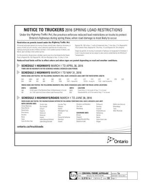 Notice to Truckers 2016 Spring Load Restrictions
