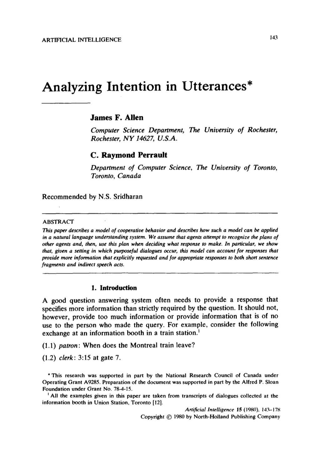 Analyzing Intention in Utterances*