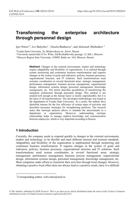 Transforming the Enterprise Architecture Through Personnel Design