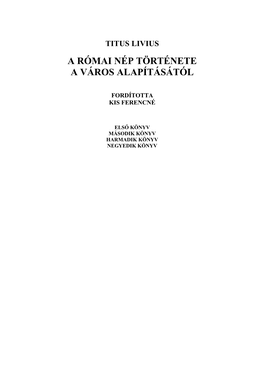 A Római Nép Története a Város Alapításától 1