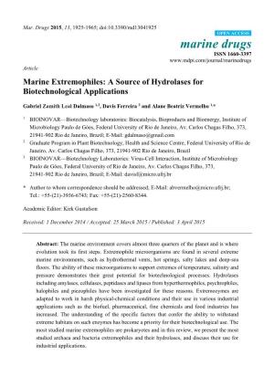 Marine Extremophiles: a Source of Hydrolases for Biotechnological Applications