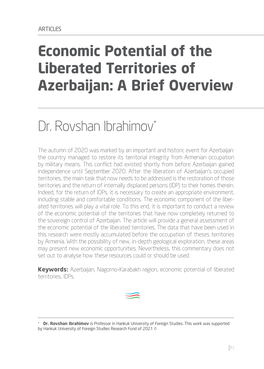 Economic Potential of the Liberated Territories of Azerbaijan: a Brief Overview
