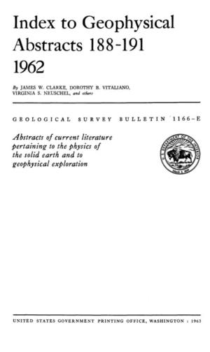 Index to Geophysical Abstracts 188-191 1962