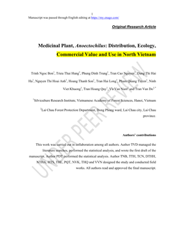 Medicinal Plant, Anoectochilus: Distribution, Ecology, Commercial Value and Use in North Vietnam