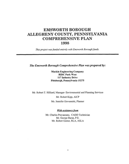 Emsworth Borough Allegheny County, Pennsylvania Comprehensive Plan 1998