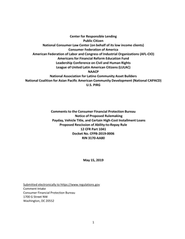 Center for Responsible Lending Public Citizen National Consumer Law Center (On Behalf of Its Low Income Clients) Consumer Federa