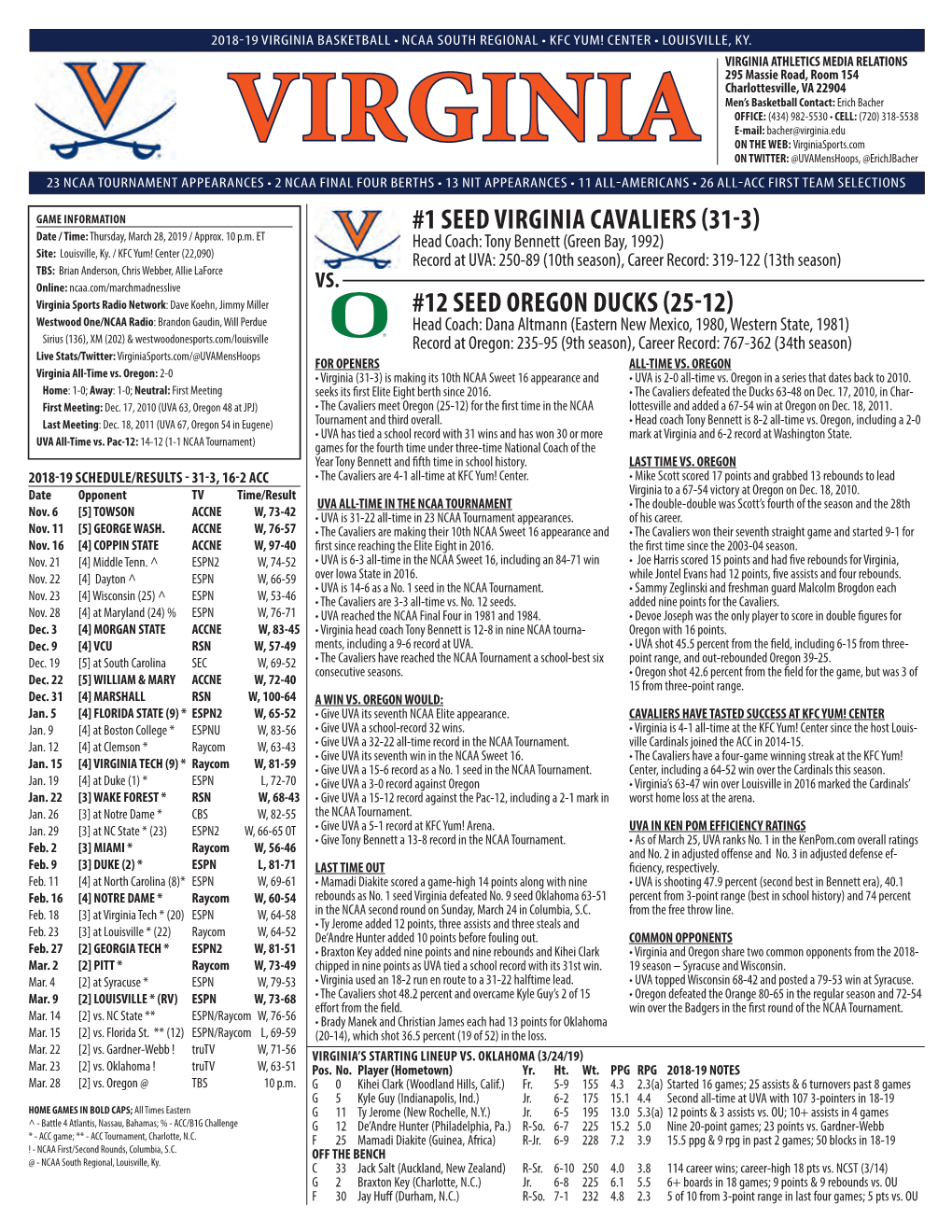 Virginia Basketball • Ncaa South Regional • Kfc Yum! Center • Louisville, Ky