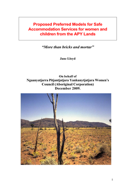 Proposed Preferred Models for Safe Accommodation Services for Women and Children from the APY Lands