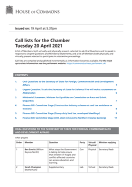 View Call List: Chamber PDF File 0.08 MB