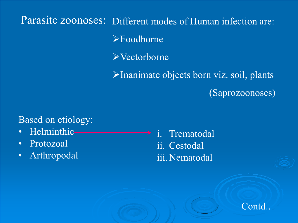 Parasitc Zoonoses: Different Modes Of Human Infection Are: Foodborne ...