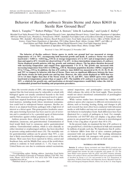 Behavior of Bacillus Anthracis Strains Sterne and Ames K0610 in Sterile Raw Ground Beefᰔ Mark L