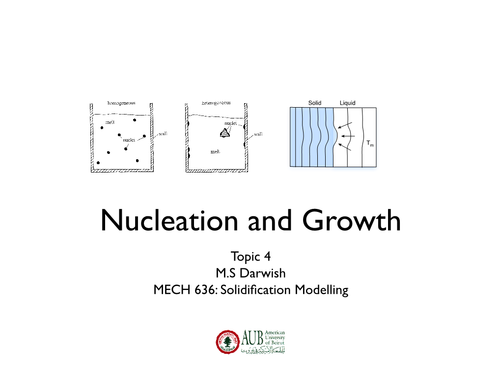 Nucleation and Growth Topic 4 M.S Darwish MECH 636: Solidiﬁcation Modelling