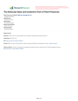 The Molecular Mass and Isoelectric Point of Plant Proteomes