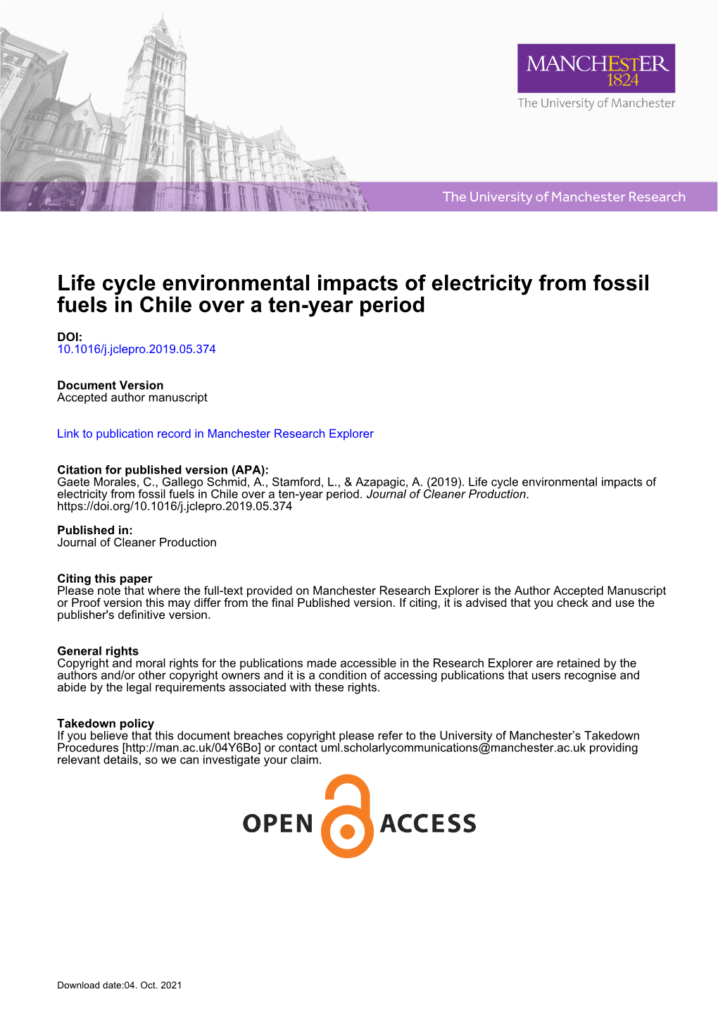 Environmental Impaccts of Fossil Fuel Electricity in Chile