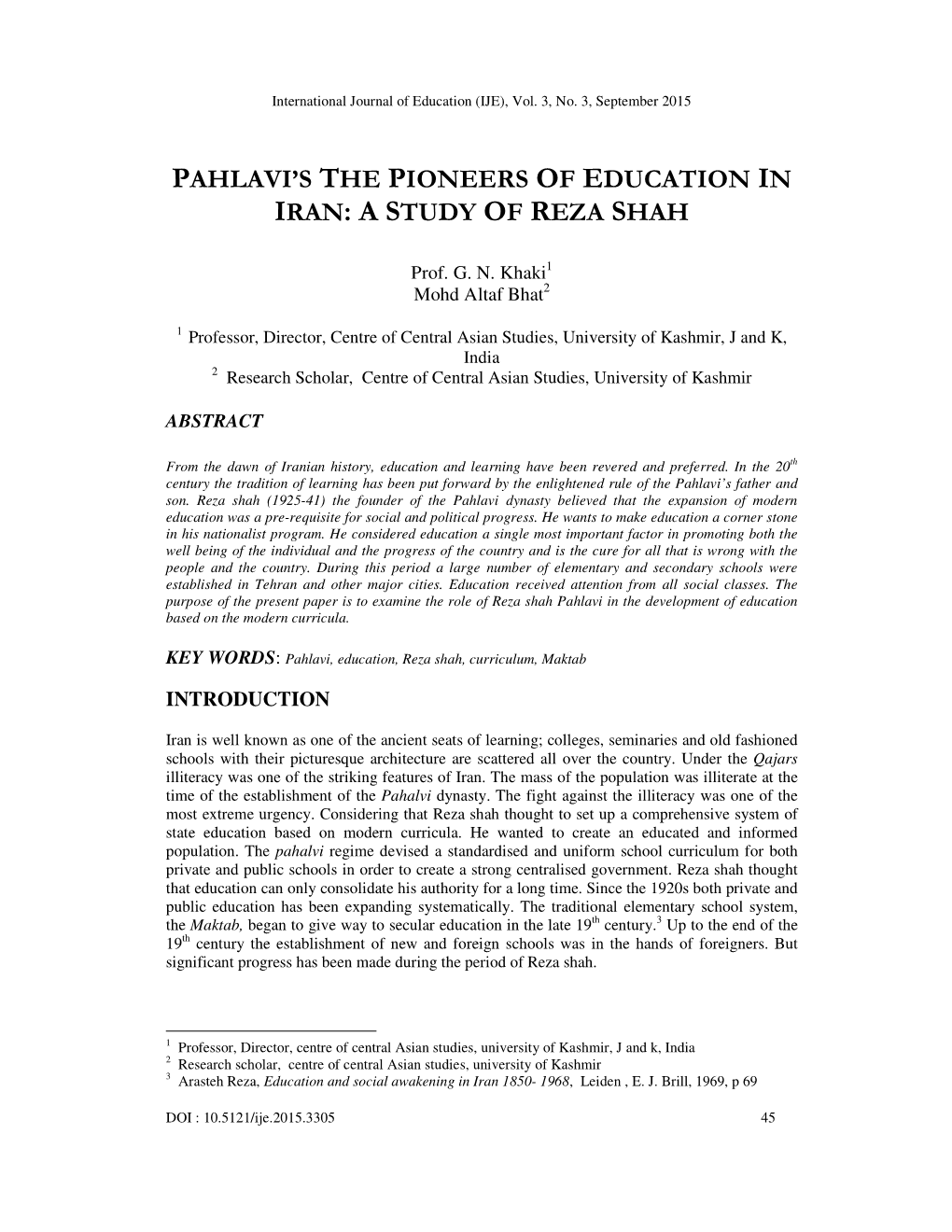 Pahlavi's the Pioneers of Education in Iran: a Study of Reza Shah