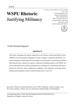 WSPU Rhetoric: Justifying Militancy