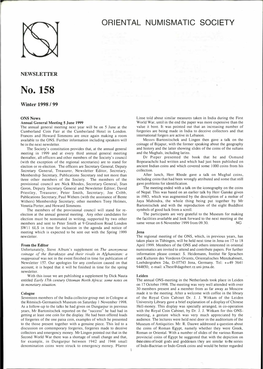 Newsletter No. 158 Winter 1998/99 Early 17Th Century Ottoman North Africa