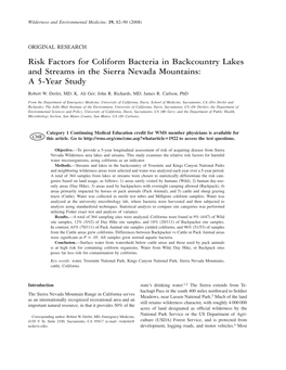 Risk Factors for Coliform Bacteria in Backcountry Lakes & Streams in the Sierra Nevada