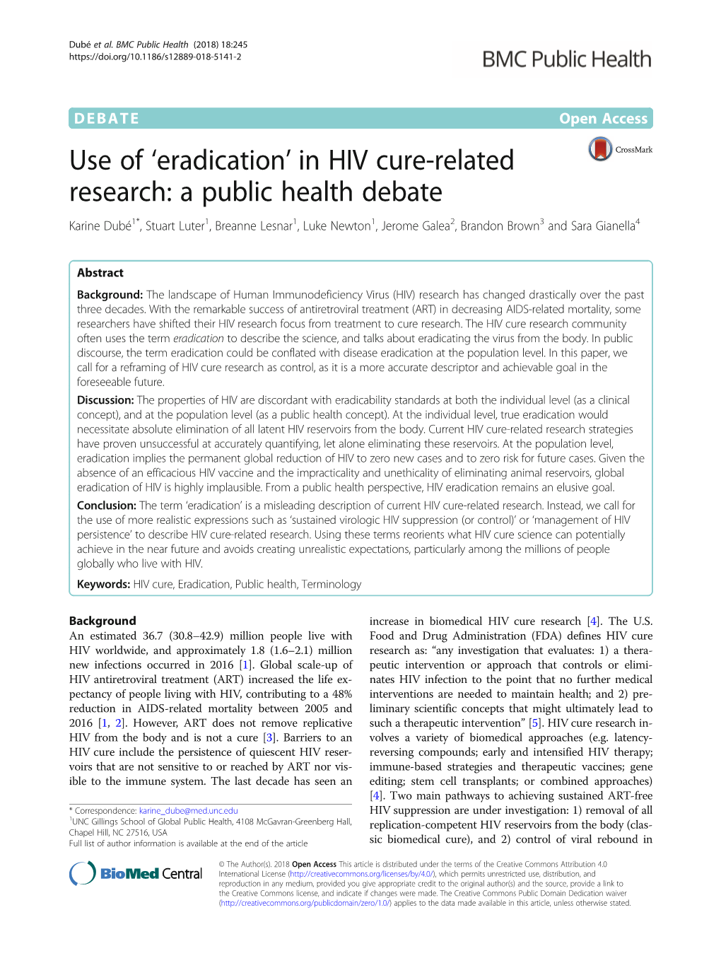'Eradication' in HIV Cure-Related Research: a Public Health Debate