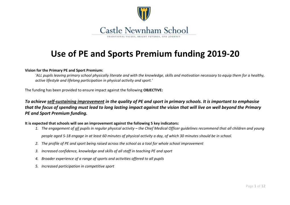Use of PE and Sports Premium Funding 2019-20
