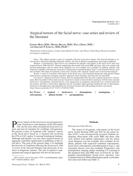 Atypical Tumors of the Facial Nerve: Case Series and Review of the Literature