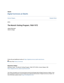 The Munich Visiting Program, 1960-1972