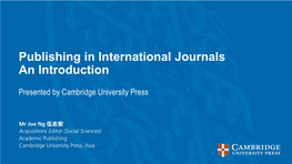 Publishing in International Journals an Introduction