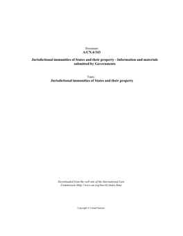 Jurisdictional Immunities of States and Their Property - Information and Materials Submitted by Governments