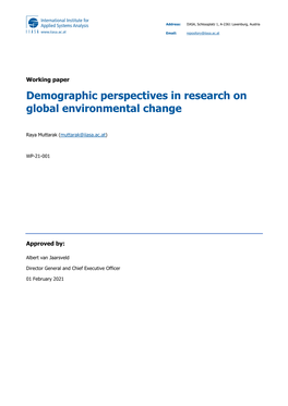 Demographic Perspectives in Research on Global Environmental Change