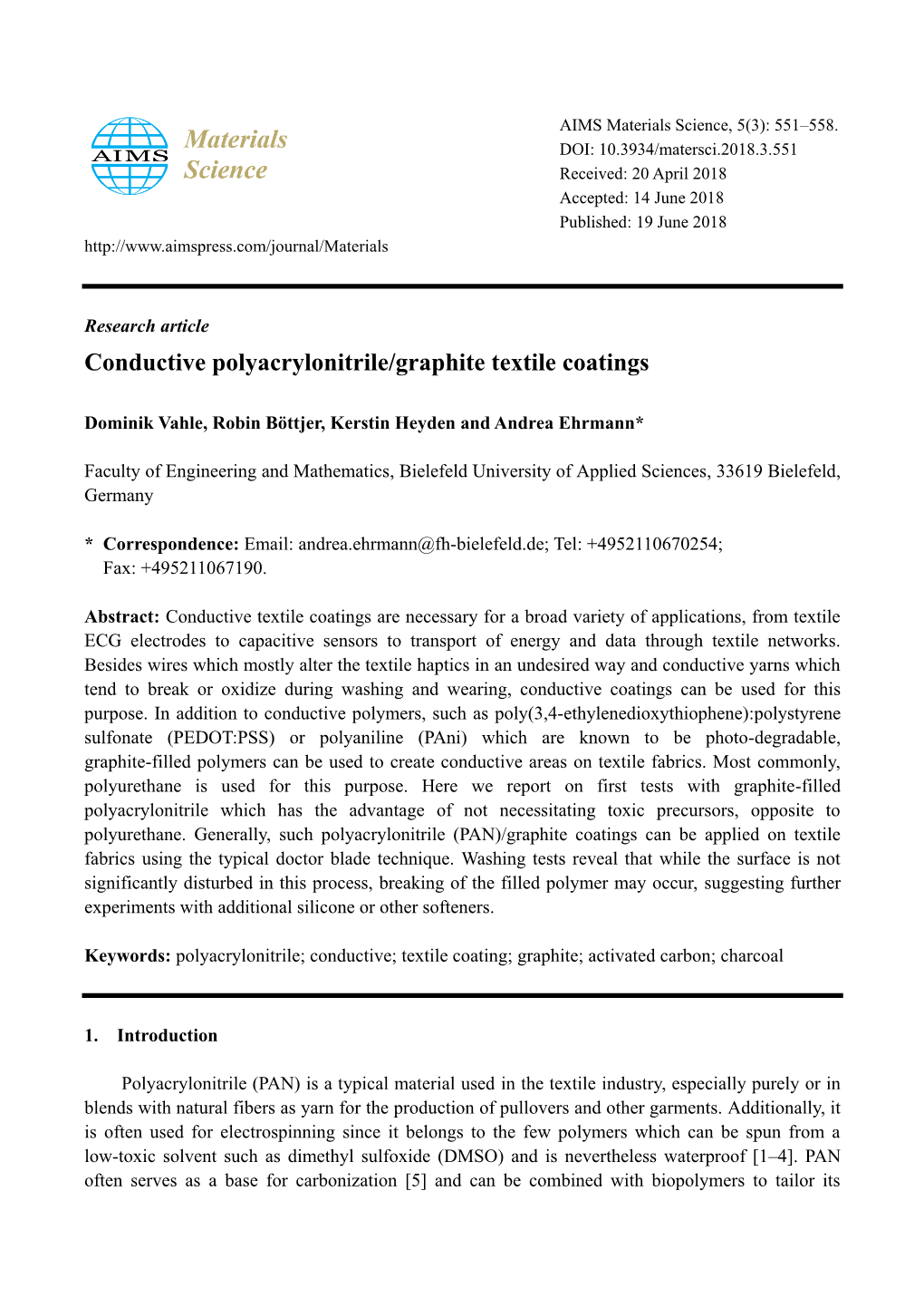 Conductive Polyacrylonitrile/Graphite Textile Coatings