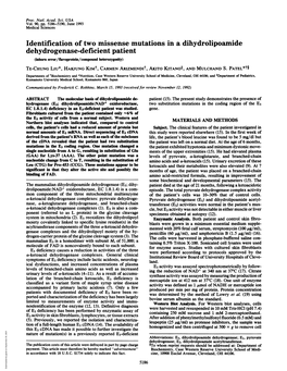 Identification of Two Missense Mutations in a Dihydrolipoamide