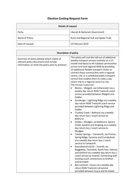 Election Costing Request Form