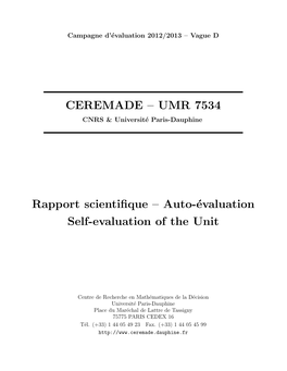 UMR 7534 Rapport Scientifique – Auto-Évaluation Self