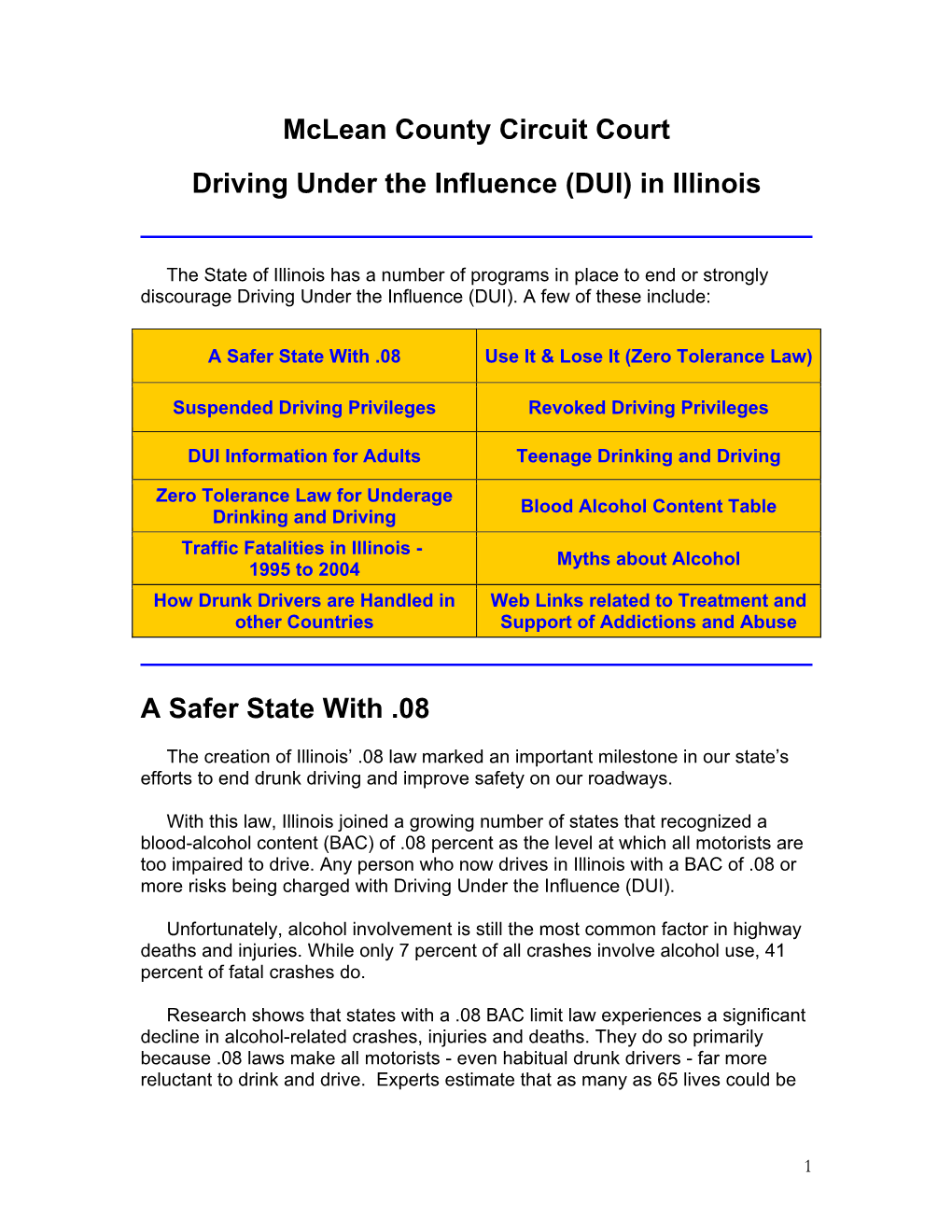 Mclean County Circuit Court Driving Under the Influence (DUI) in Illinois