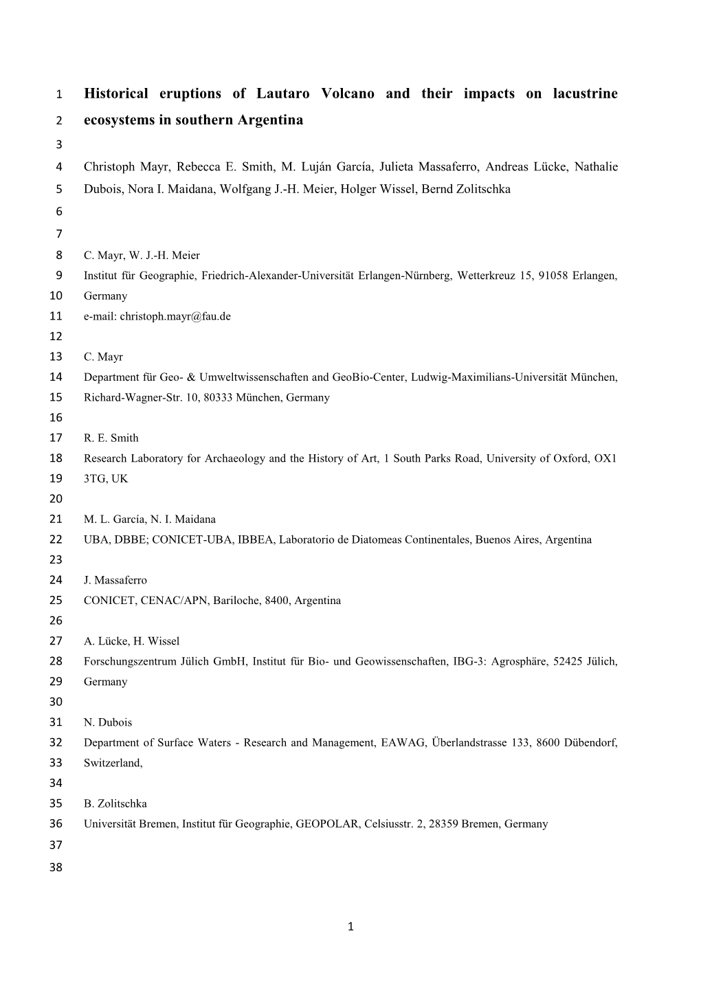 Historical Eruptions of Lautaro Volcano and Their Impacts on Lacustrine