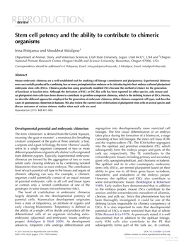 Stem Cell Potency and the Ability to Contribute to Chimeric Organisms
