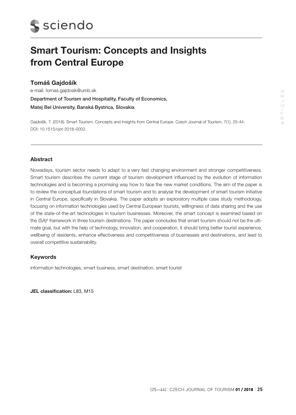 Smart Tourism:Conceptsandinsights in Central Europe, Speciﬁcally in Slovakia