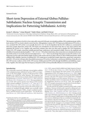 Short-Term Depression of External Globus Pallidus- Subthalamic Nucleus Synaptic Transmission and Implications for Patterning Subthalamic Activity