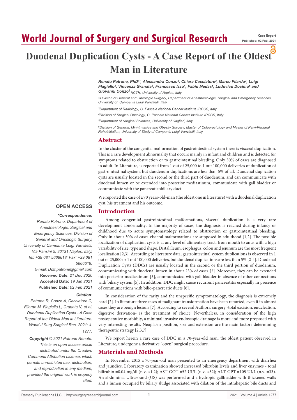 Duodenal Duplication Cysts - a Case Report of the Oldest Man in Literature